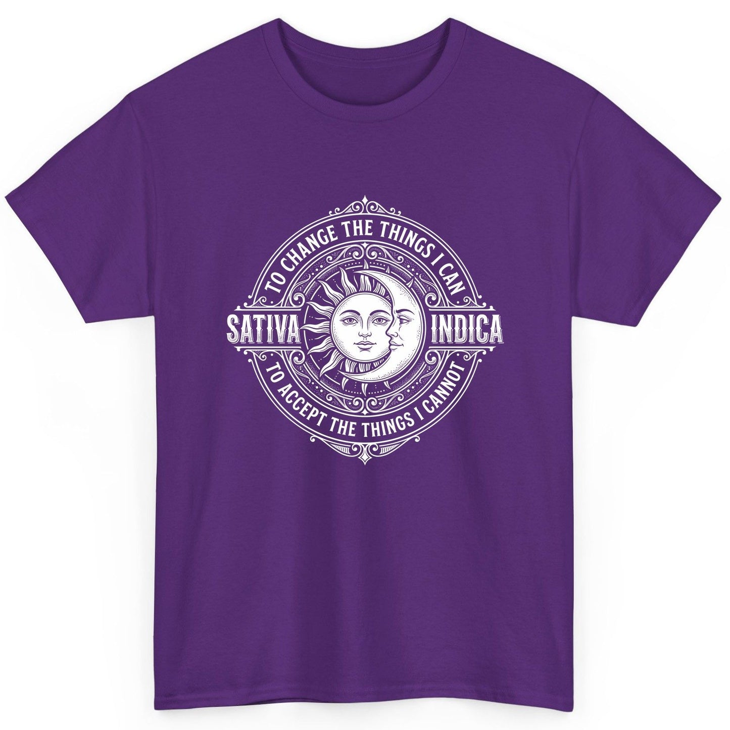 Sativa to Change the Things I Can Indica to Accept the Things T-Shirt - product mockup - Purple