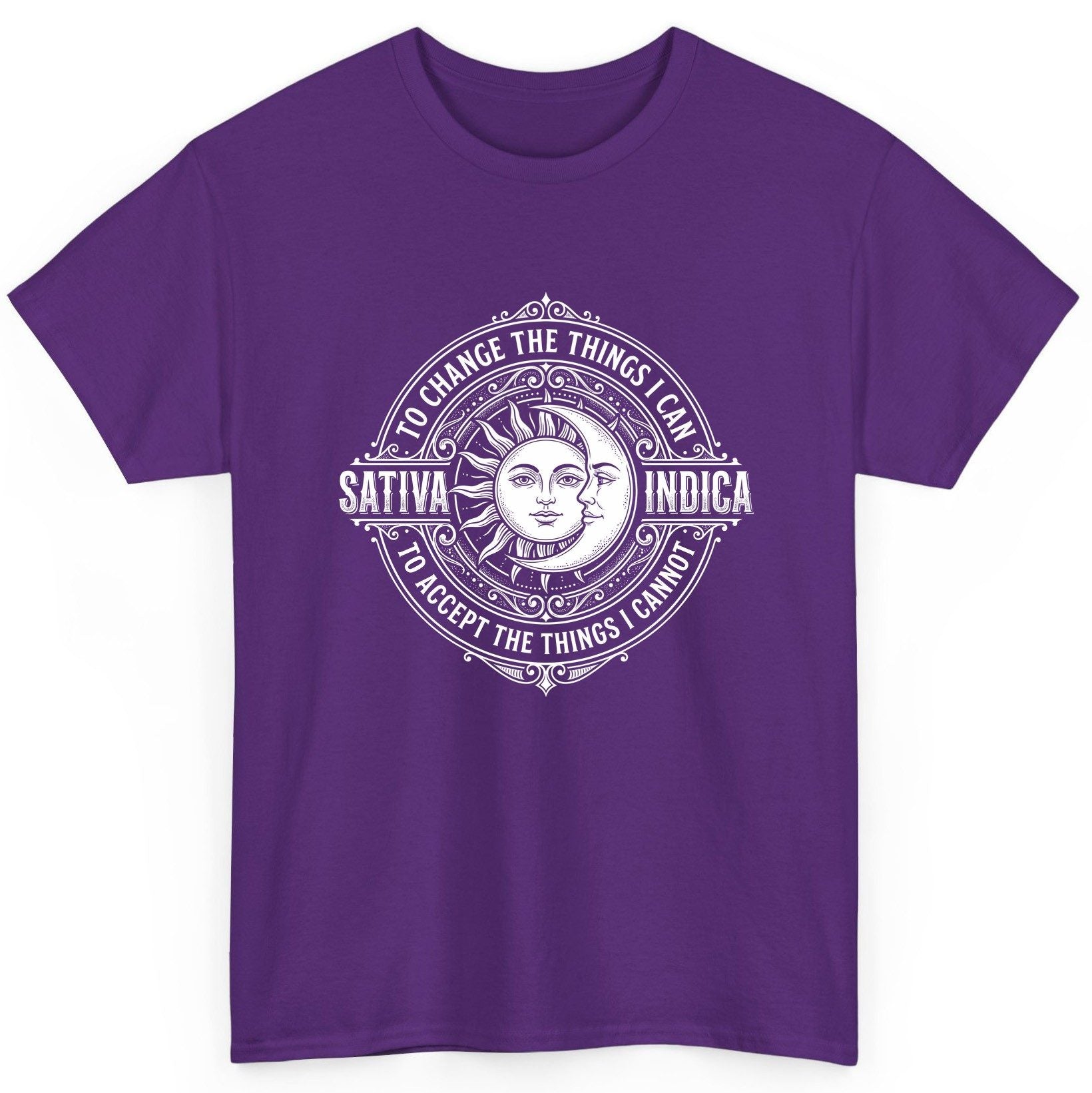 Sativa to Change the Things I Can Indica to Accept the Things T-Shirt - product mockup - Purple