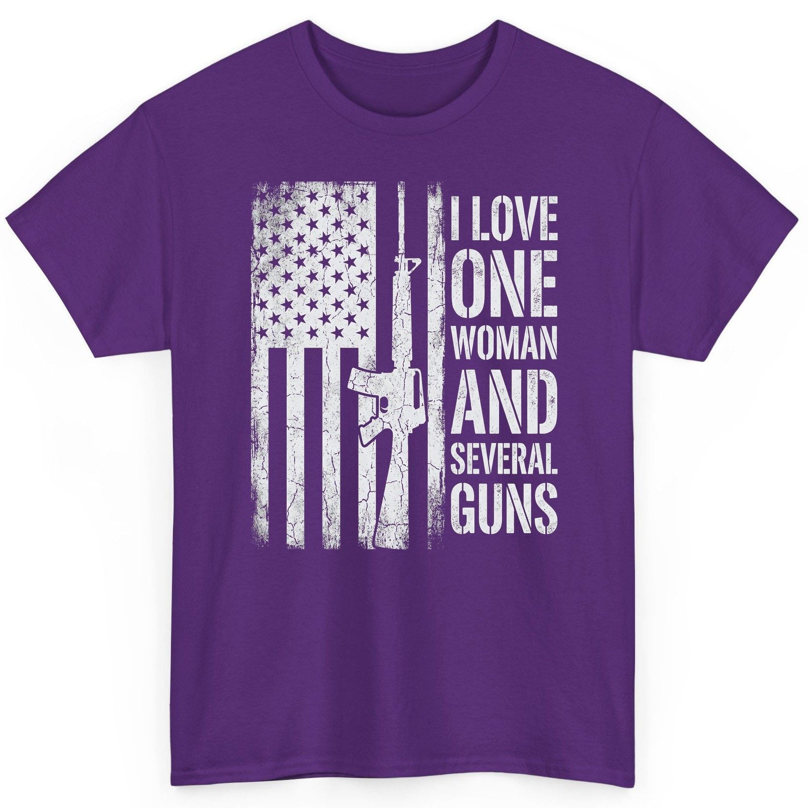 I LOVE ONE WOMAN AND Several GUNS Funny Pro-Gun T-Shirt - product mockup - Purple