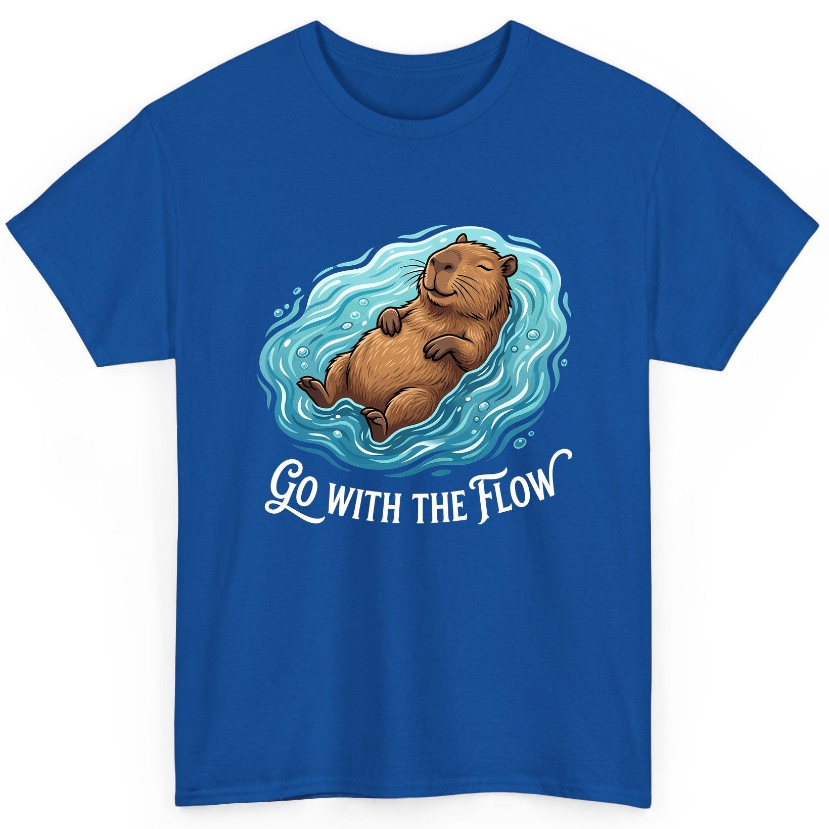 Go WITH THE Flow Funny Capybara T-Shirt - product mockup - Royal