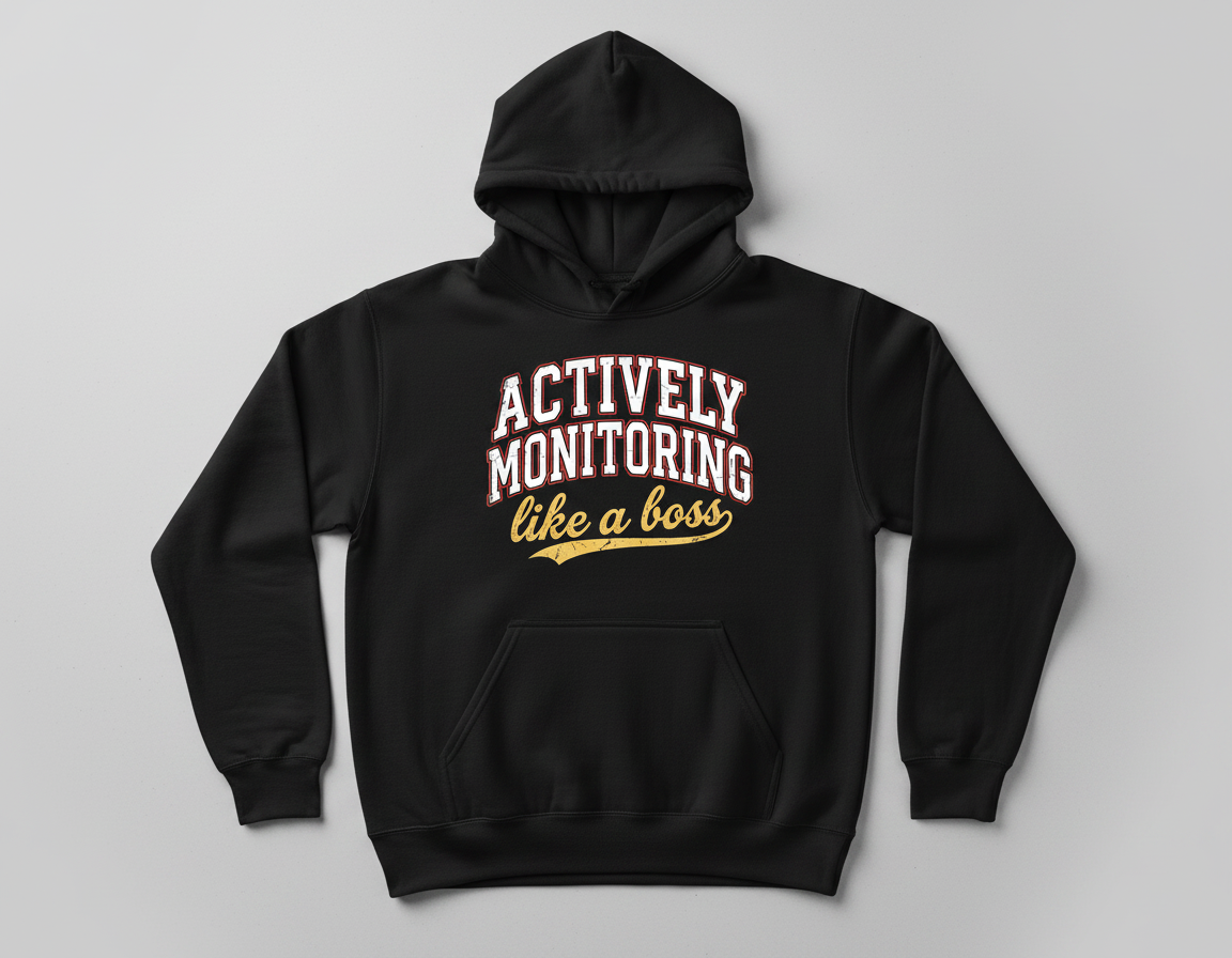 Actively Monitoring Like a Boss Funny Quote Hoodie - Black