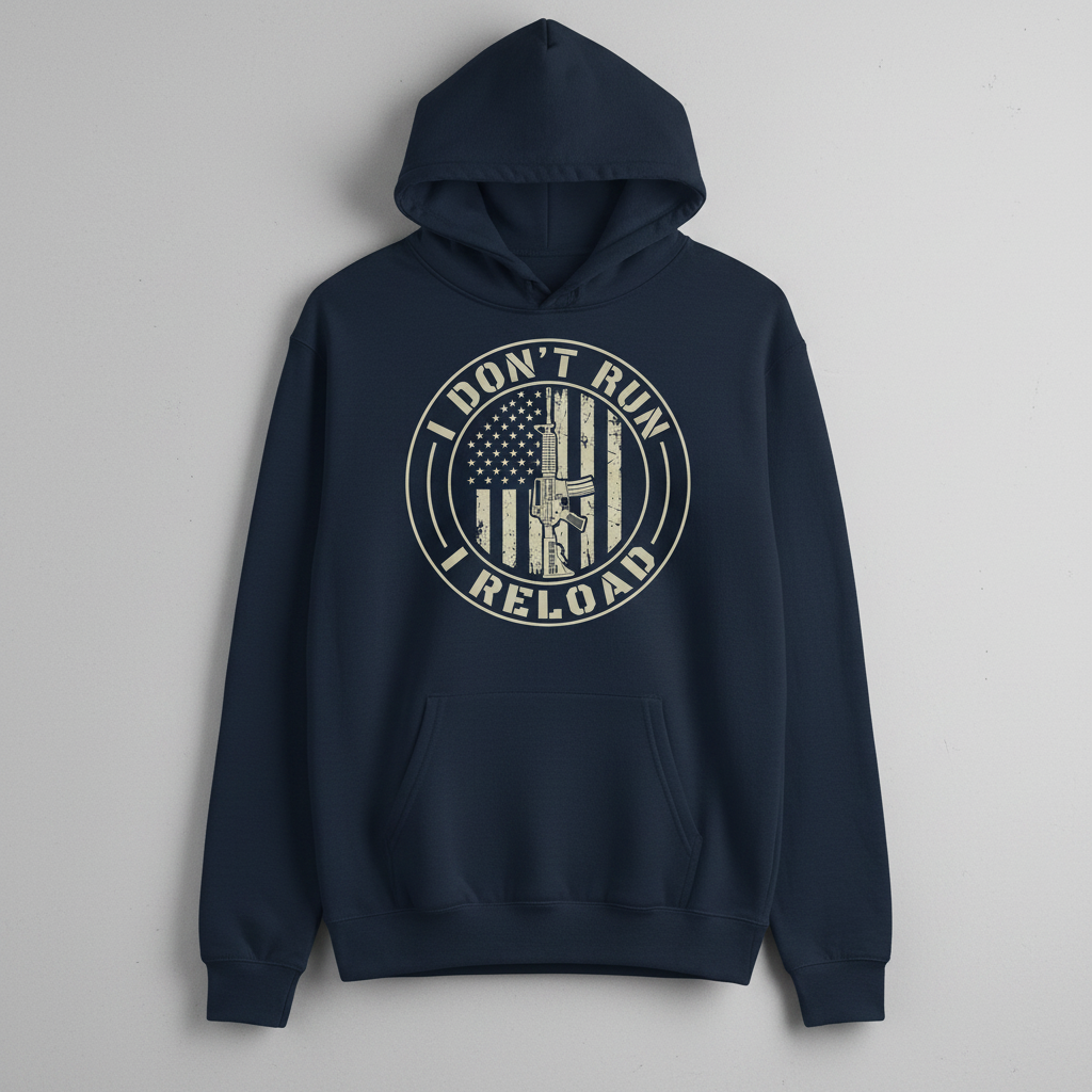 I Don't Run I Reload Patriotic Gun Rights Design Hoodie - Navy