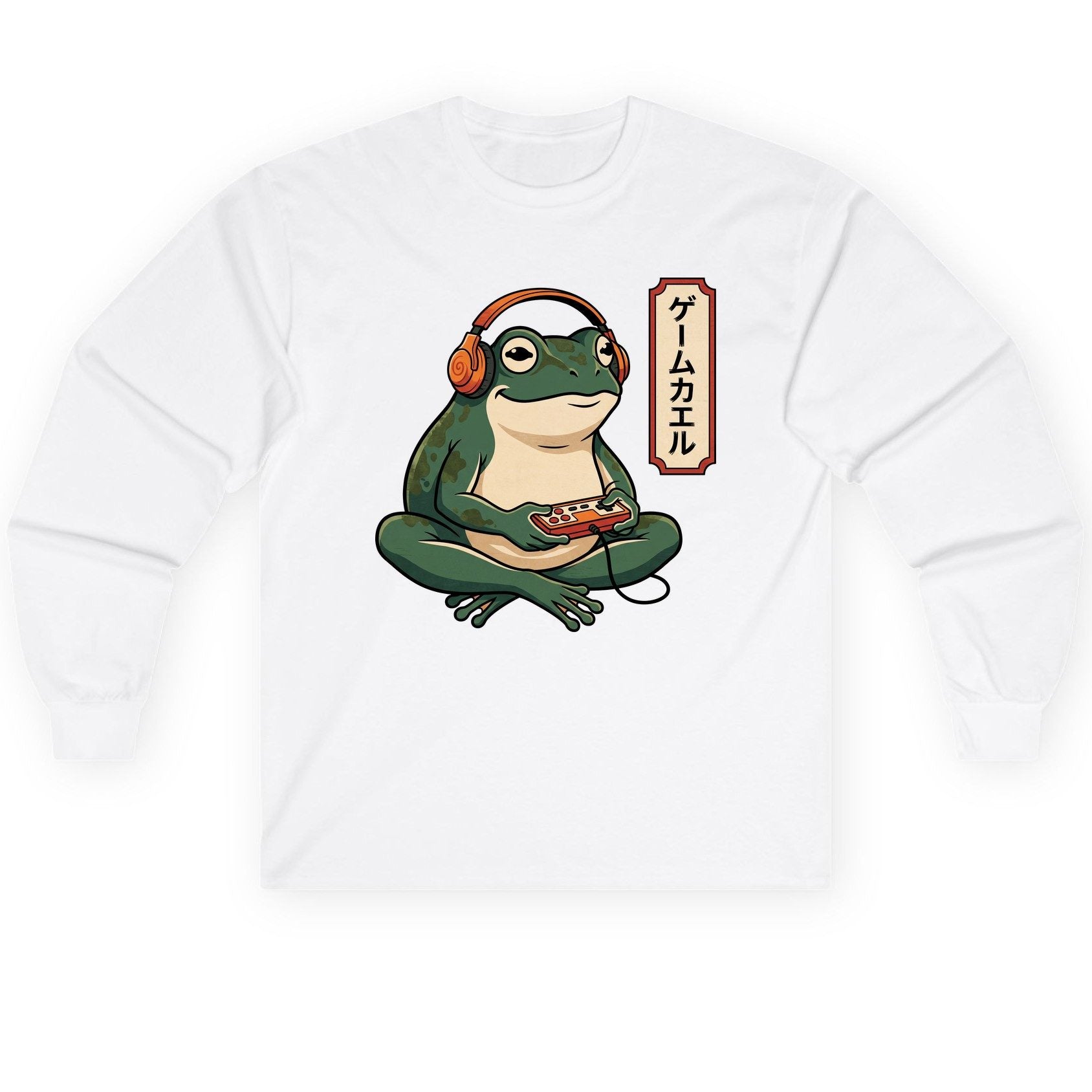 ゲームカエル gamer frog Long Sleeve Tee White product mockup