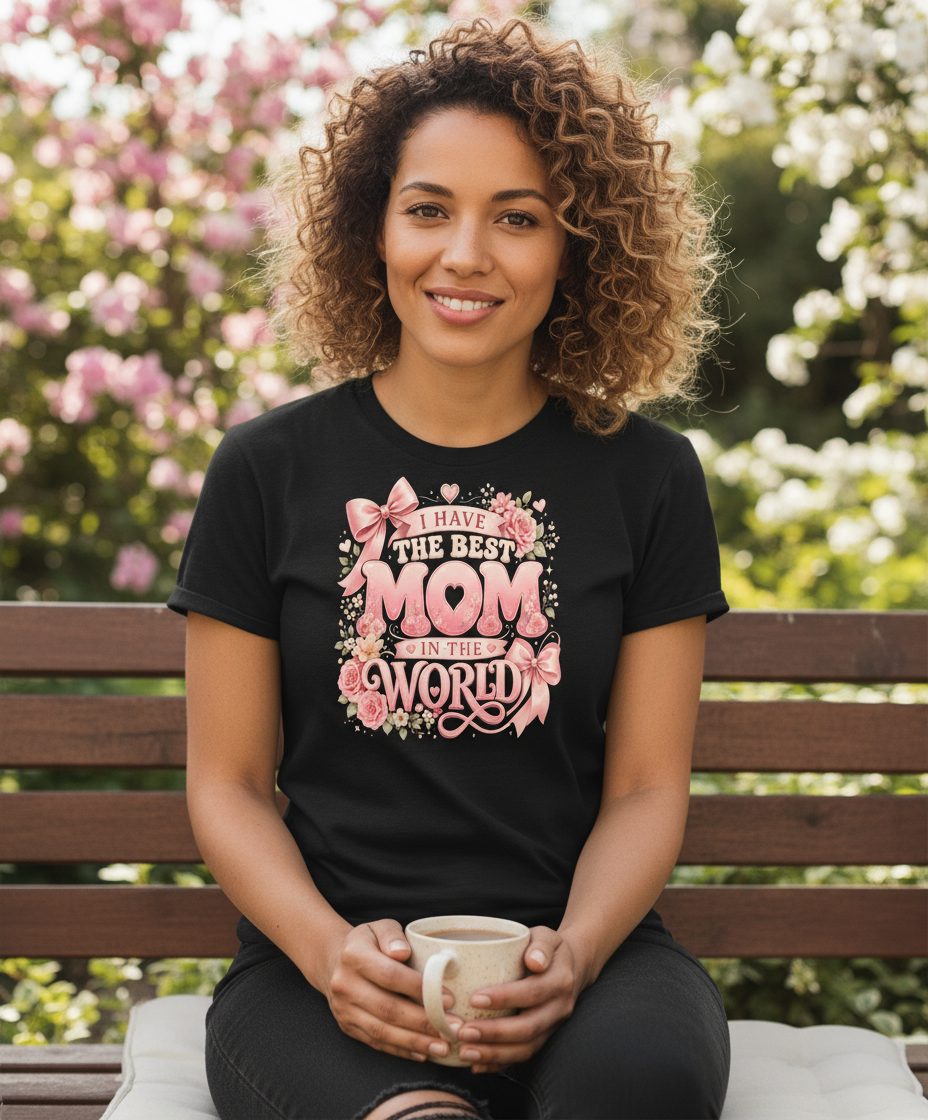 I Have the Best Mom in the World Mother's Day T-Shirt - lifestyle model mockup - Black