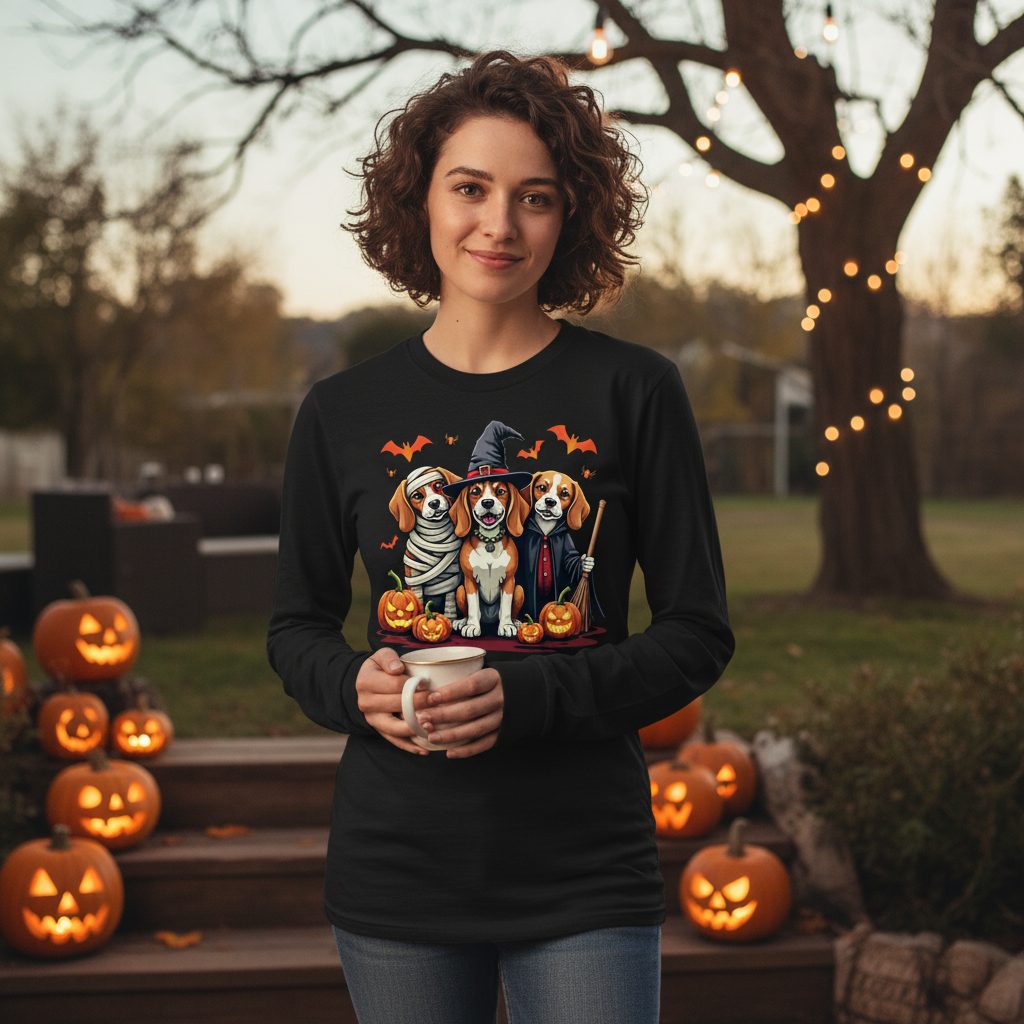 Halloween Beagles Costume beagles in Halloween costumes Long Sleeve Tee Black lifestyle mockup
