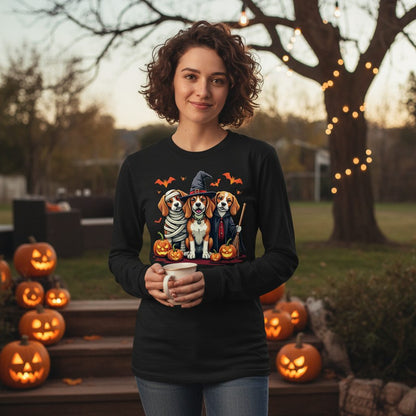 Halloween Beagles Costume beagles in Halloween costumes Long Sleeve Tee Black lifestyle mockup
