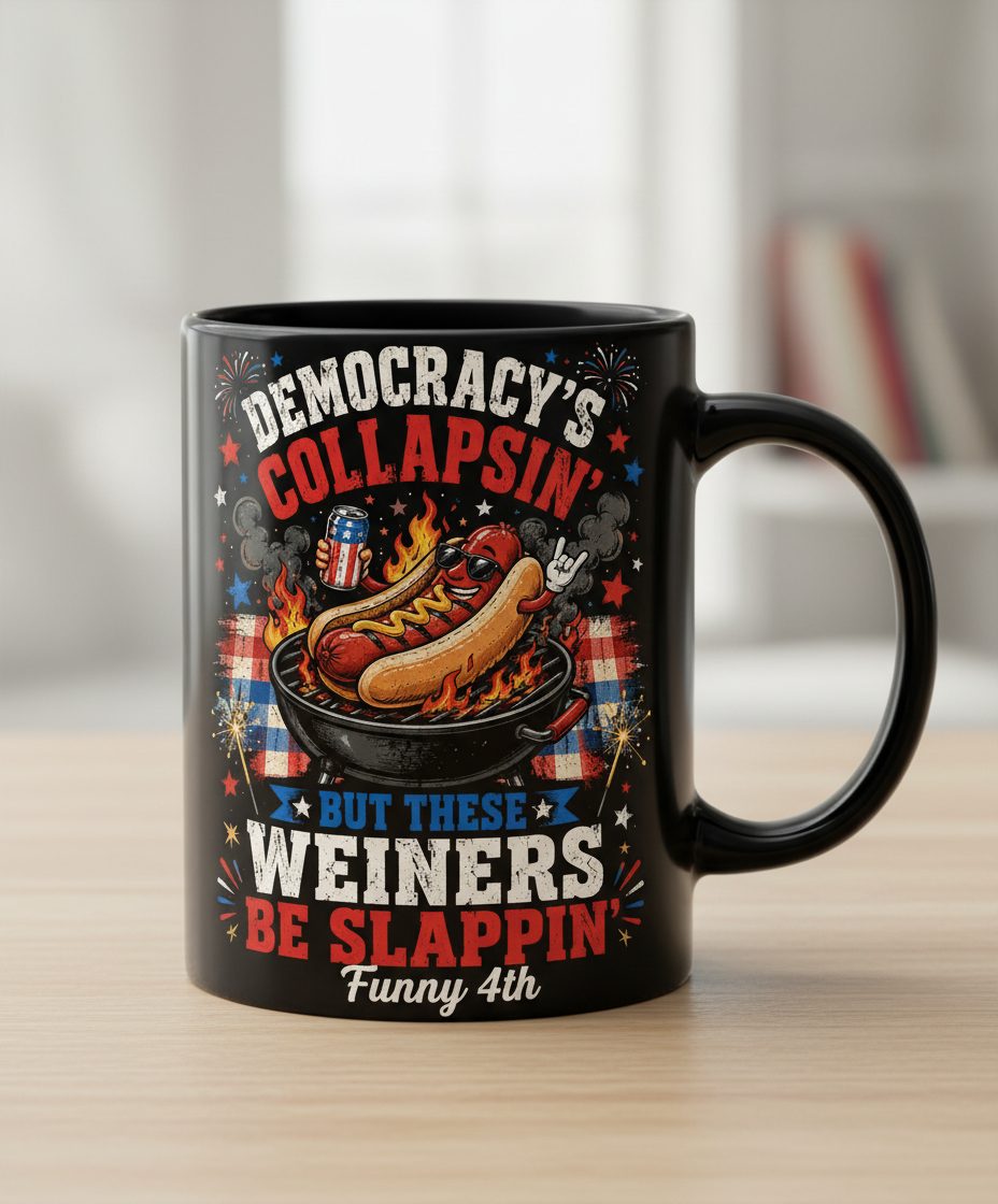 Democracy's Collapsin' but These Weiners Be Slappin' Black Mug - product mockup - Black
