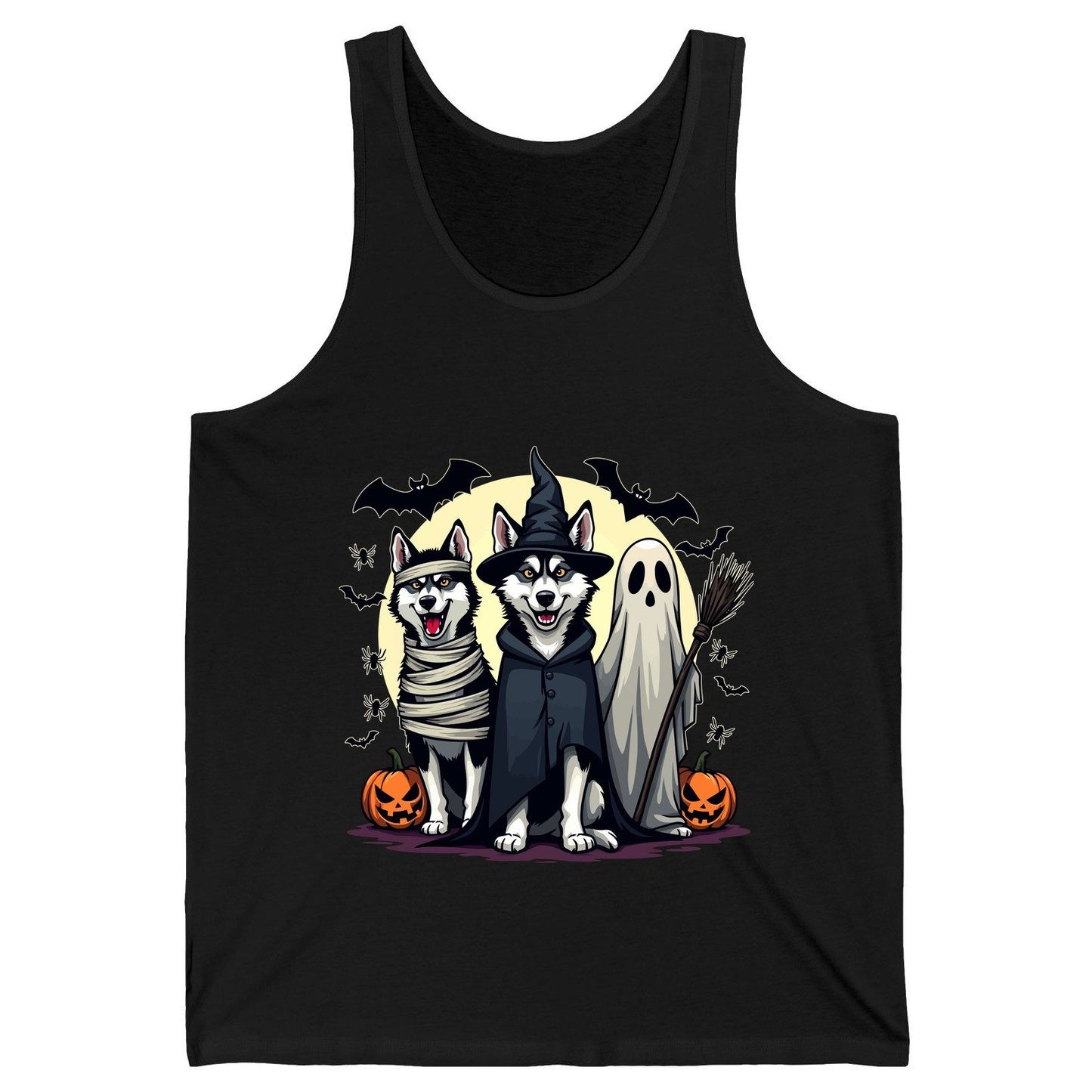 Halloween Huskies in Costumes Halloween huskies Tank Top Black product mockup