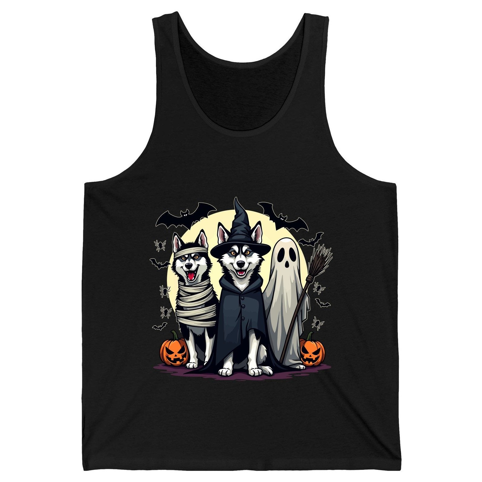 Halloween Huskies in Costumes Halloween huskies Tank Top Black product mockup