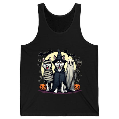Halloween Huskies in Costumes Halloween huskies Tank Top Black product mockup