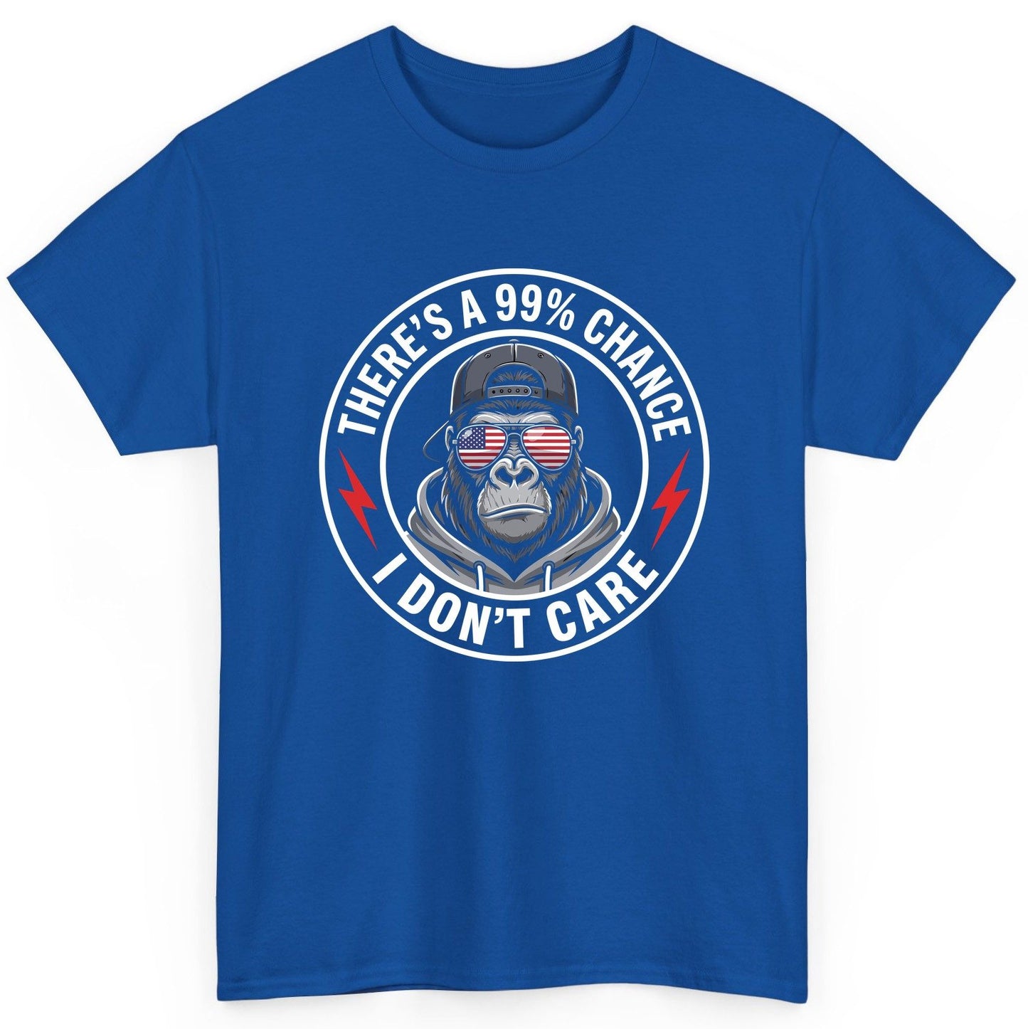 There's a 99% Chance I Don't Care sarcastic gorilla T-Shirt Royal product mockup