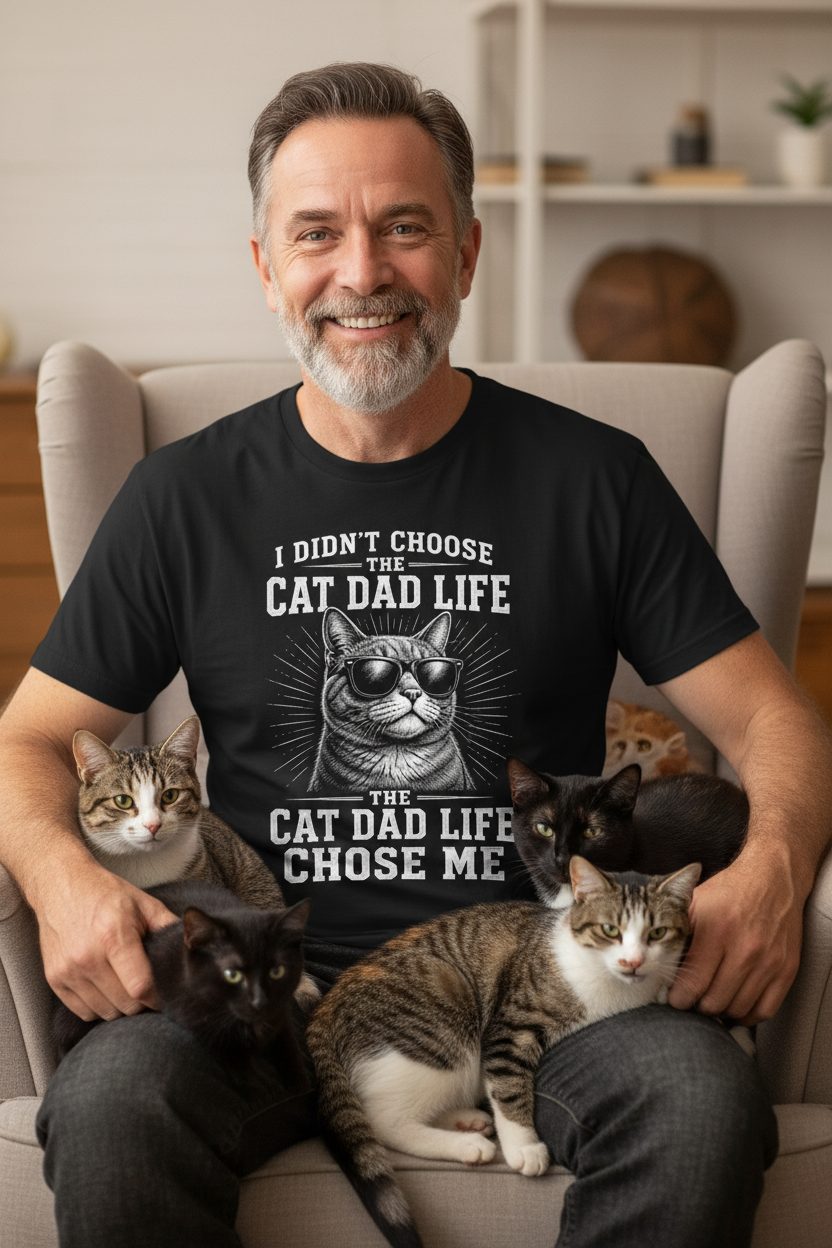I Didn't Choose the Cat Dad Life the Cat Dad Life Chose Me cat dad T-Shirt Black lifestyle mockup