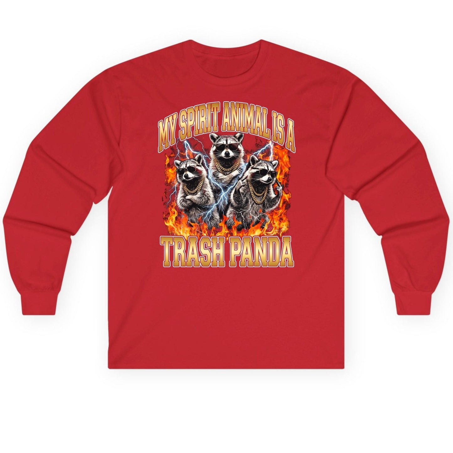 My Spirit Animal Is a Trash Panda raccoon Long Sleeve Tee Red product mockup