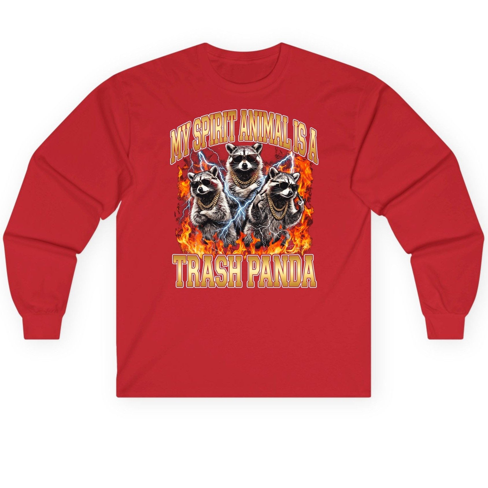 My Spirit Animal Is a Trash Panda raccoon Long Sleeve Tee Red product mockup