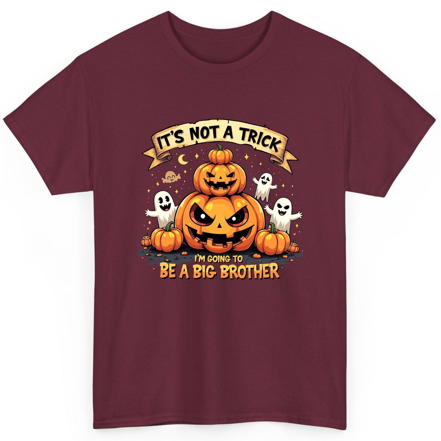 It's Not a Trick I'm Going to Be a Big Brother Halloween pregnancy announcement T-Shirt Maroon product mockup