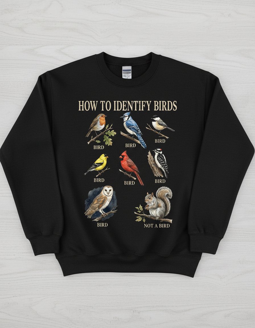 How to Identify Birds Funny Birdwatching Sweatshirt - product mockup - Black