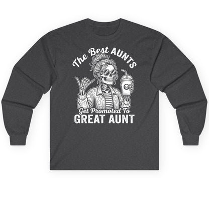 The Best Aunts Get Promoted to GREAT AUNT Long Sleeve Tee - product mockup - Dark Heather