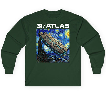 31 Atlas van gogh sci-fi mashup Long Sleeve Tee Forest Green product mockup