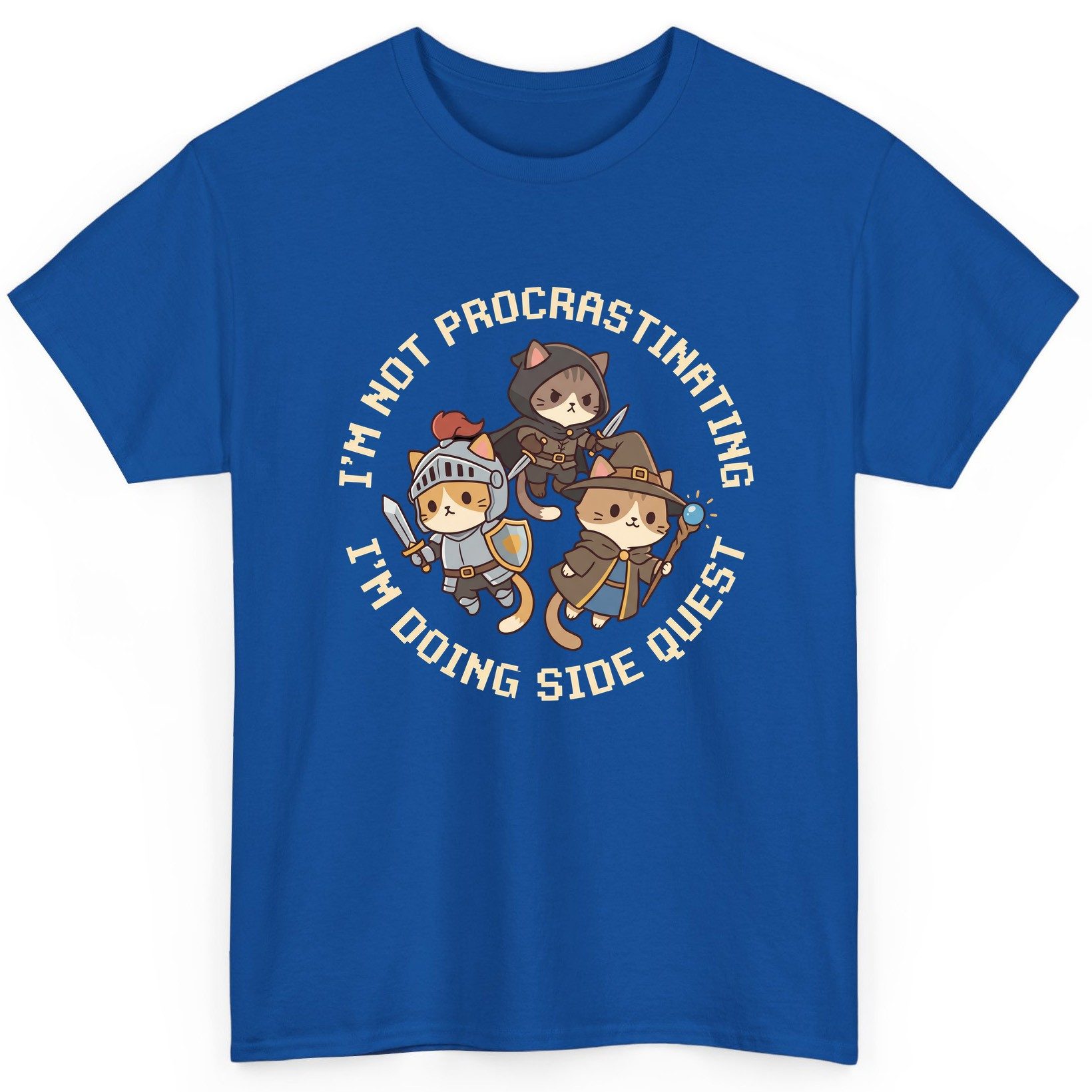 I'm Not Procrastinating I'm Doing Side Quest rpg cats T-Shirt Royal product mockup