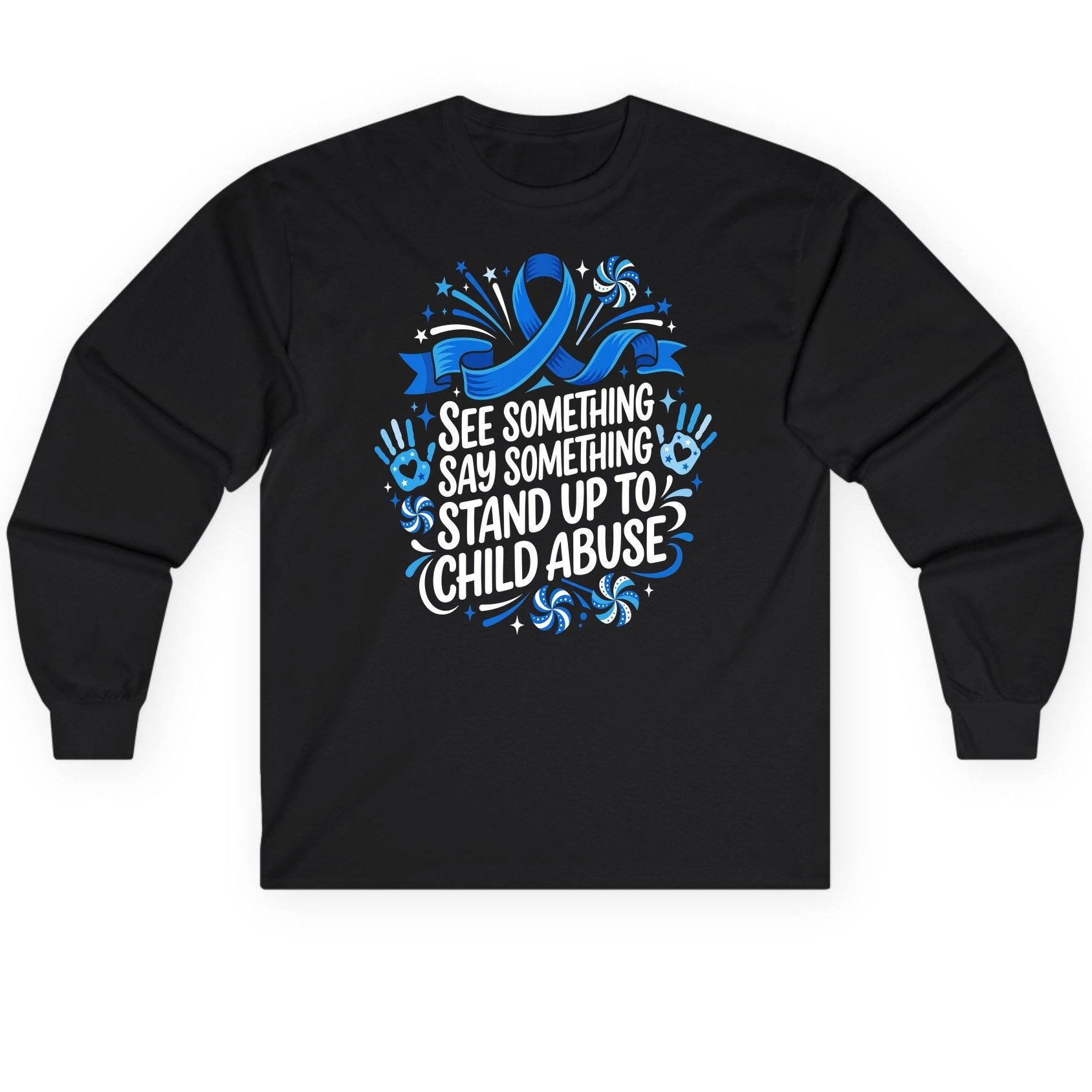 See Something Say Something Stand Up to Child Abuse Long Sleeve Tee - product mockup - Black