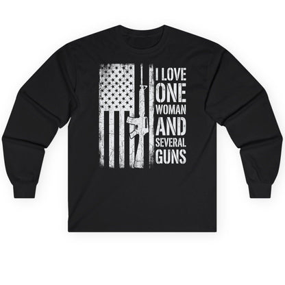 I LOVE ONE WOMAN AND Several GUNS Funny Pro-Gun Long Sleeve Tee - product mockup - Black