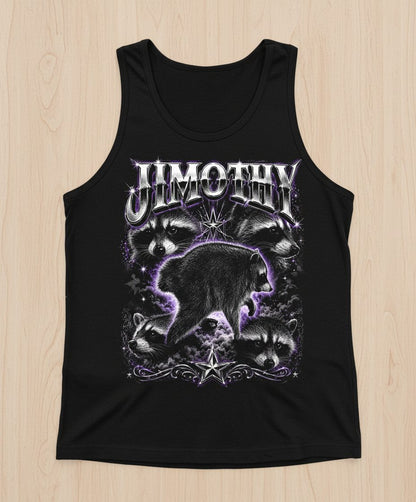 Jimothy Funny Raccoon Tank Top - product mockup - Black