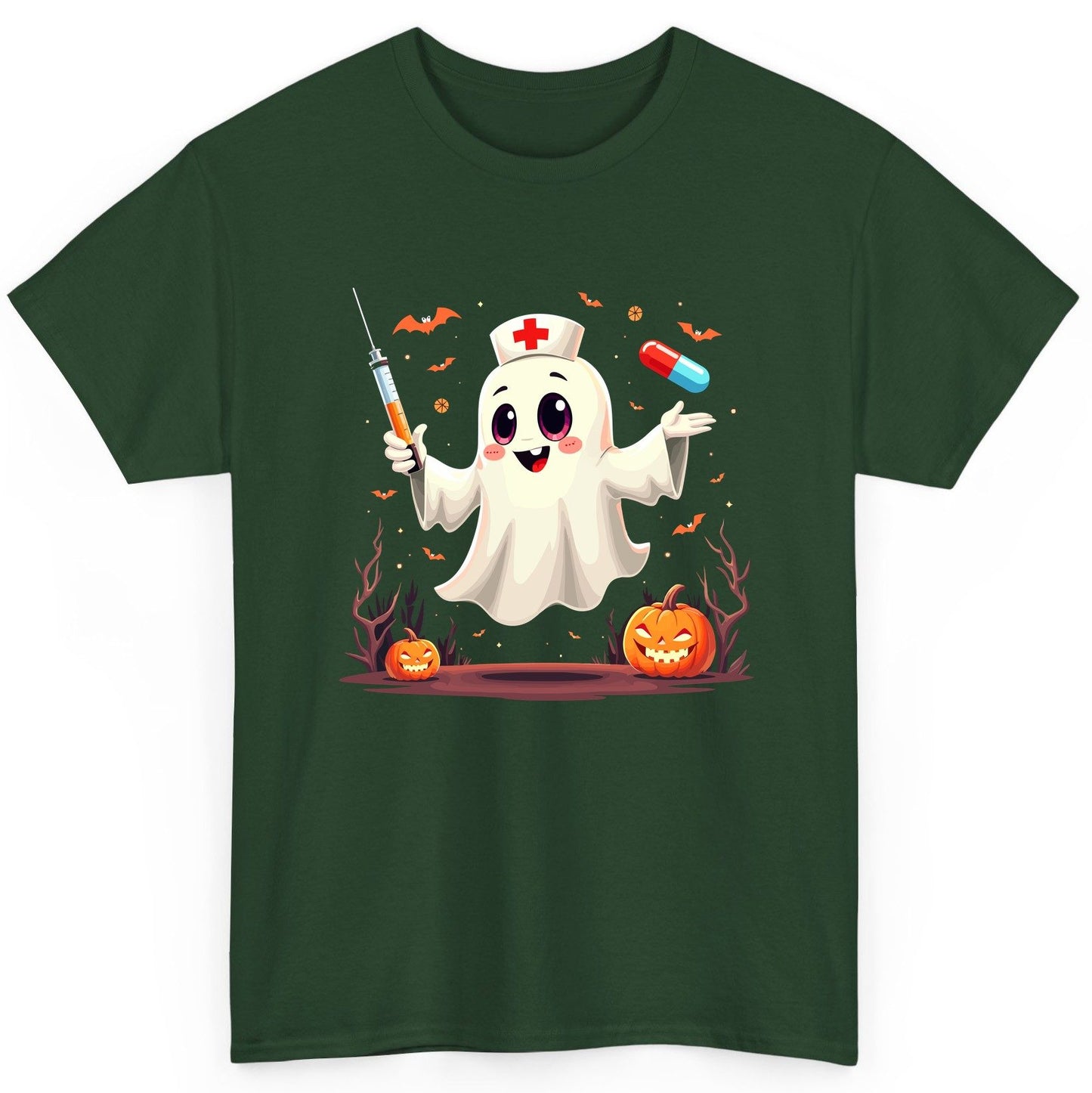 Cute Ghost Nurse Halloween ghost nurse T-Shirt Forest Green product mockup