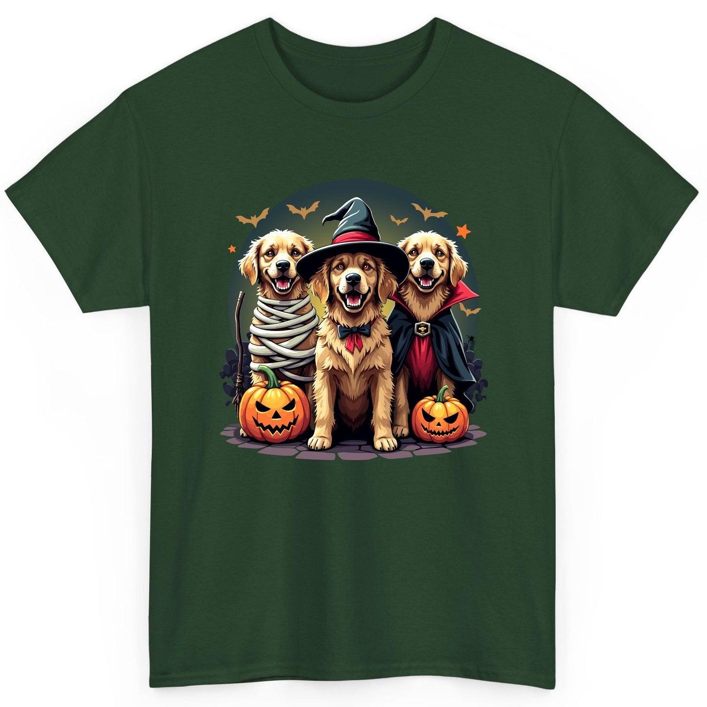 Golden Retriever Halloween Trio golden retriever T-Shirt Forest Green product mockup