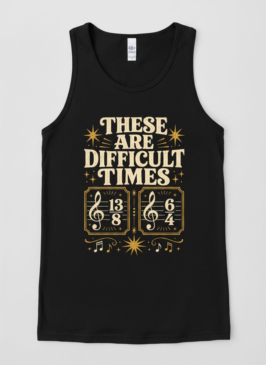 These Are Difficult Times Funny Music Pun Tank Top - product mockup - Black