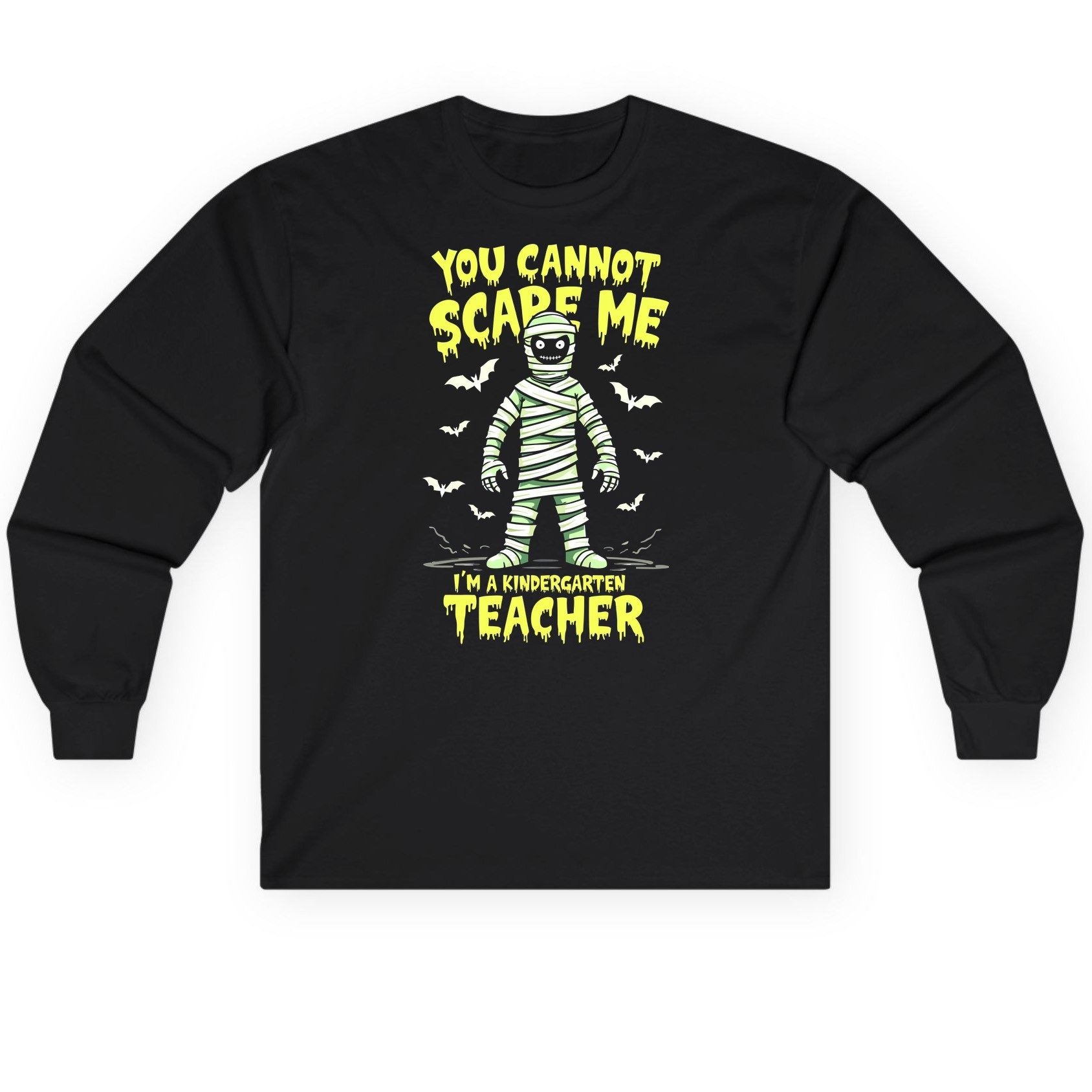 You Cannot Scare Me I'm a Kindergarten Teacher kindergarten teacher Long Sleeve Tee Black product mockup