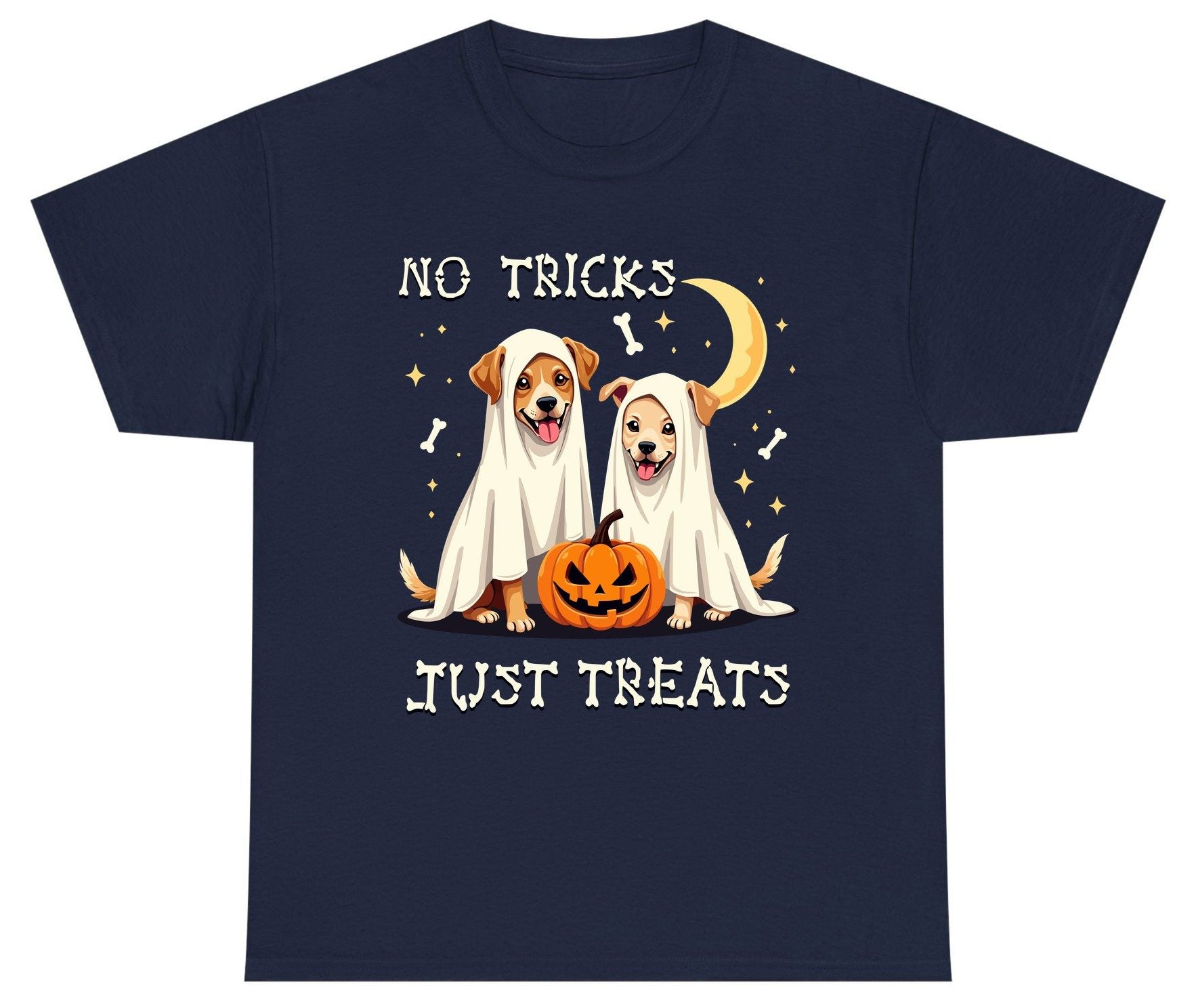 No Tricks Just Treats Halloween dogs Youth T-Shirt Navy product mockup