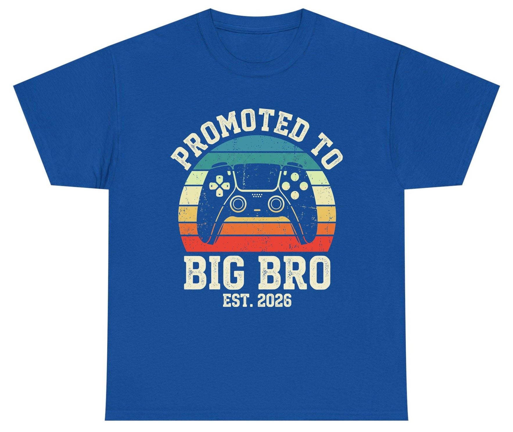Promoted TO BIG BRO EST 2026 Retro Gaming Youth T-Shirt - product mockup - Royal