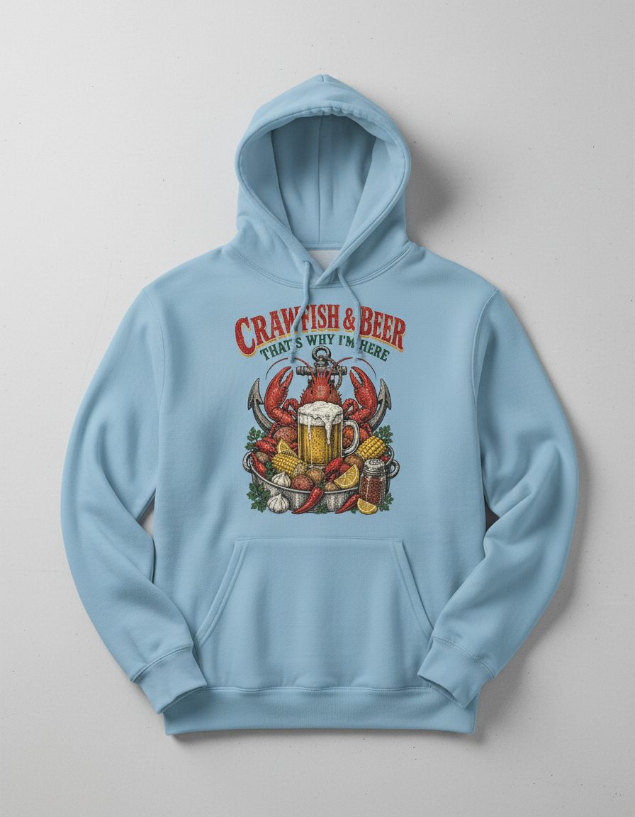 Crawfish & Beer That's Why I'm Here Retro Boil Hoodie - product mockup - Light Blue