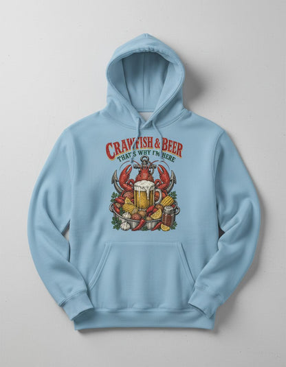 Crawfish & Beer That's Why I'm Here Retro Boil Hoodie - product mockup - Light Blue