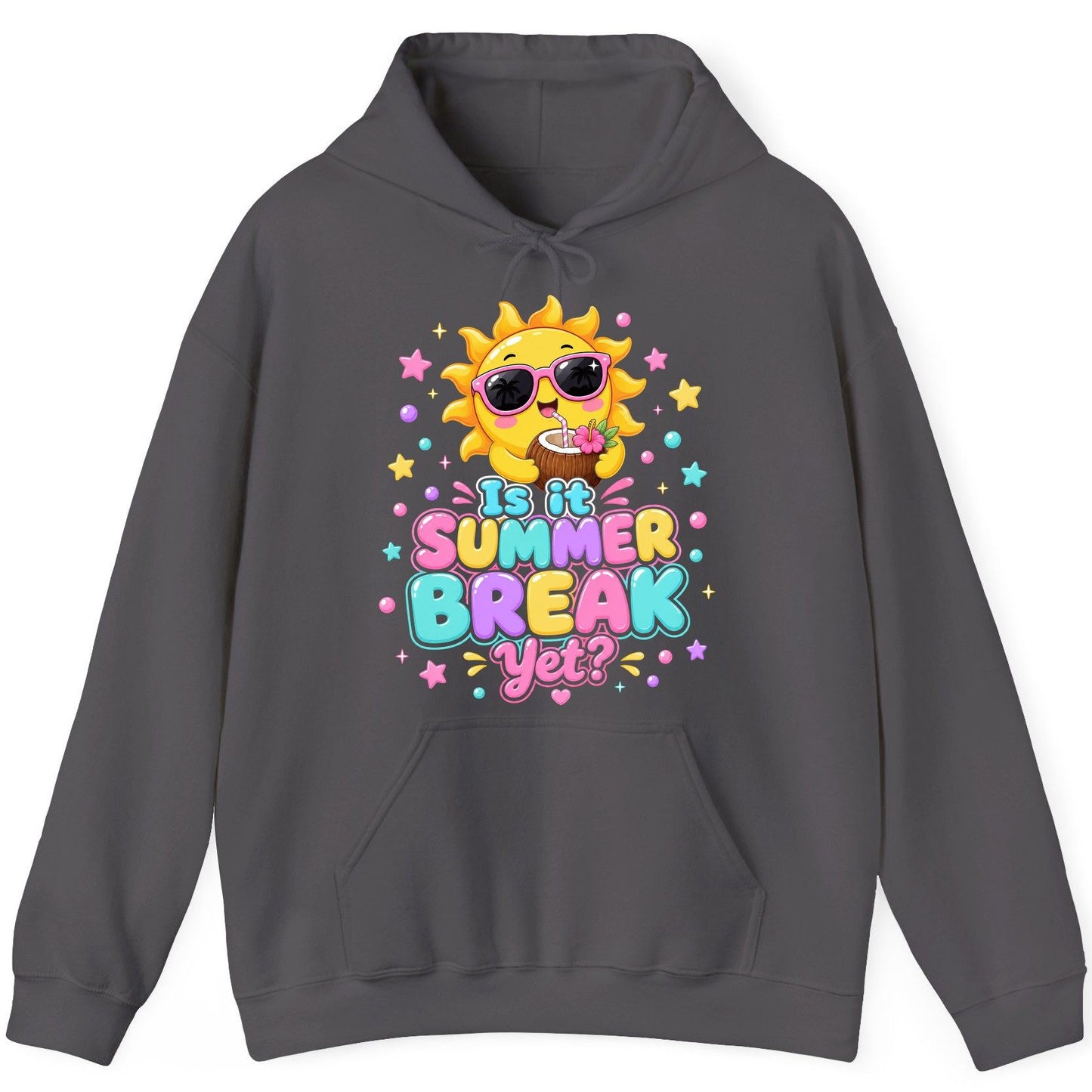 Is It SUMMER BREAK Yet Funny Vacation Hoodie - product mockup - Charcoal