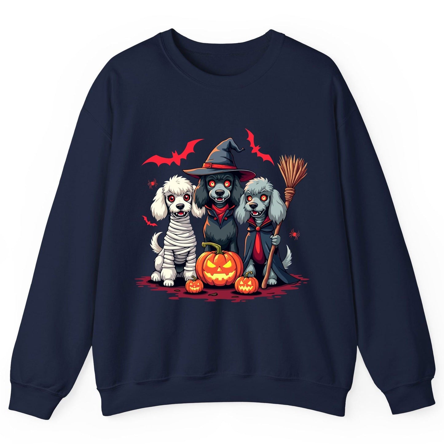 Spooky Poodle Trio Halloween dogs Sweatshirt Navy product mockup