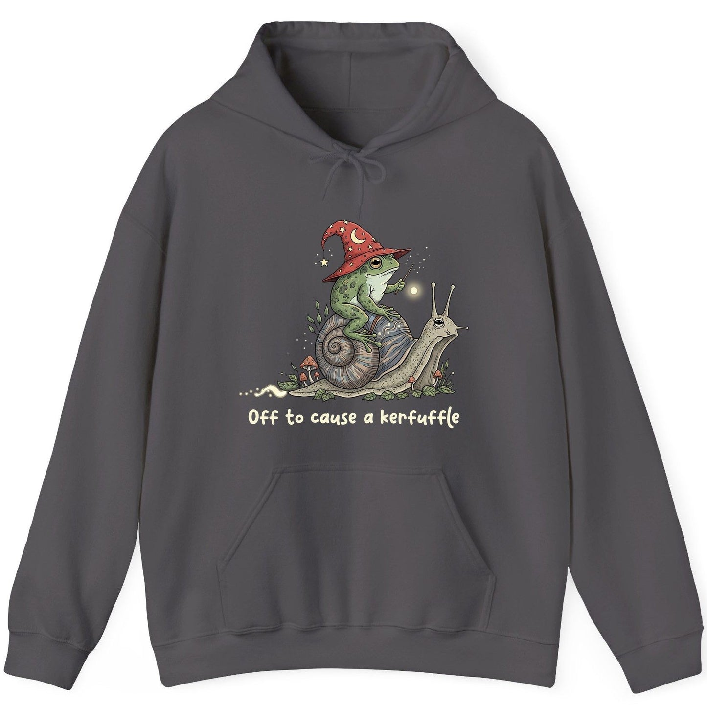Off to Cause a Kerfuffle wizard frog Hoodie Charcoal product mockup