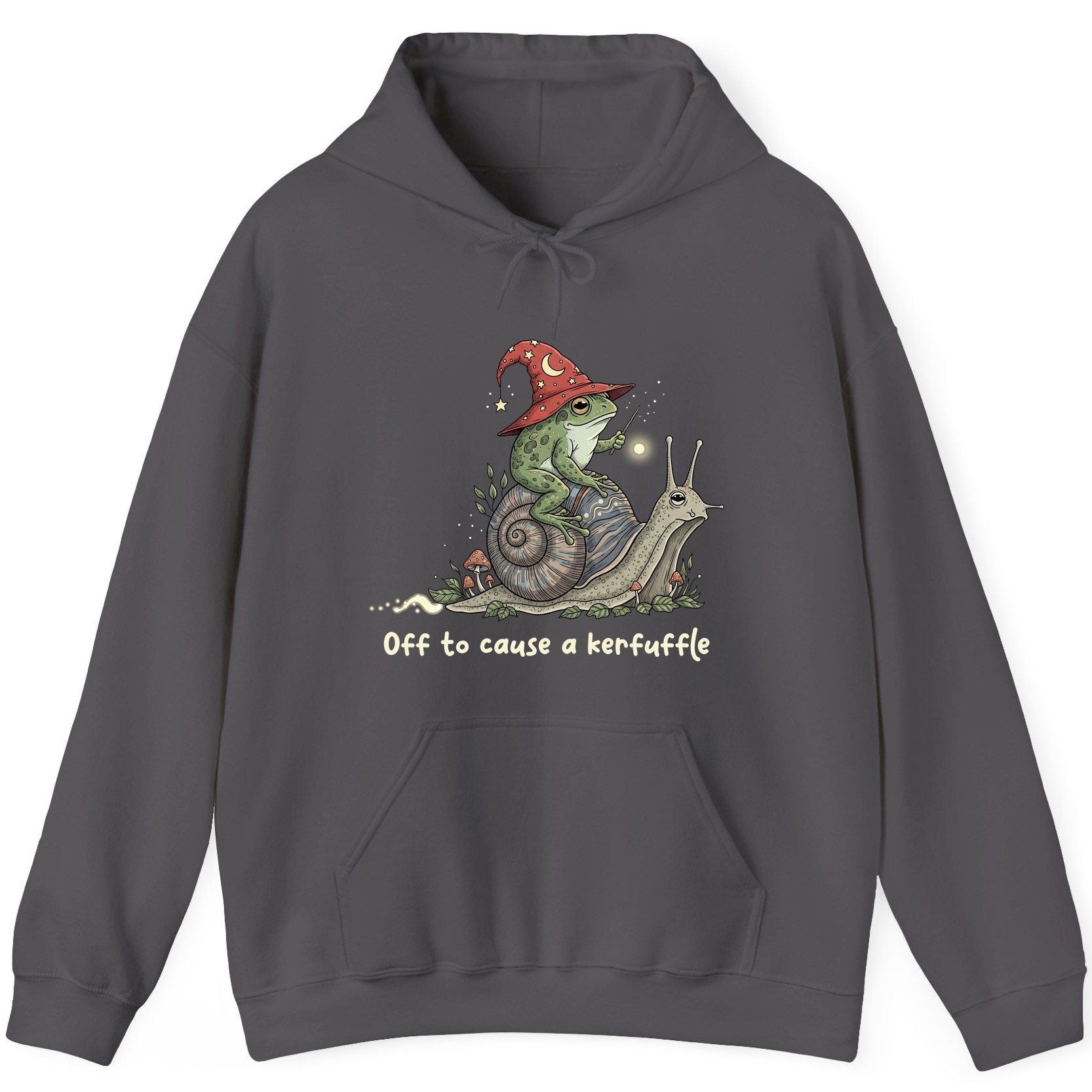Off to Cause a Kerfuffle wizard frog Hoodie Charcoal product mockup