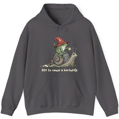 Off to Cause a Kerfuffle wizard frog Hoodie Charcoal product mockup