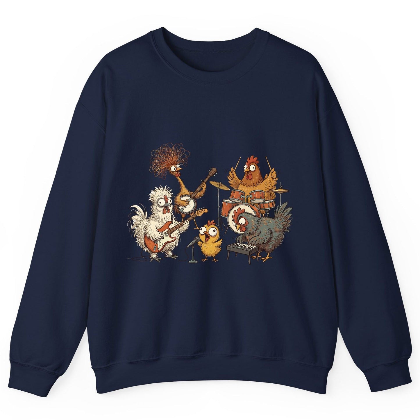 Chicken Rock Band chicken rock band Sweatshirt Navy product mockup
