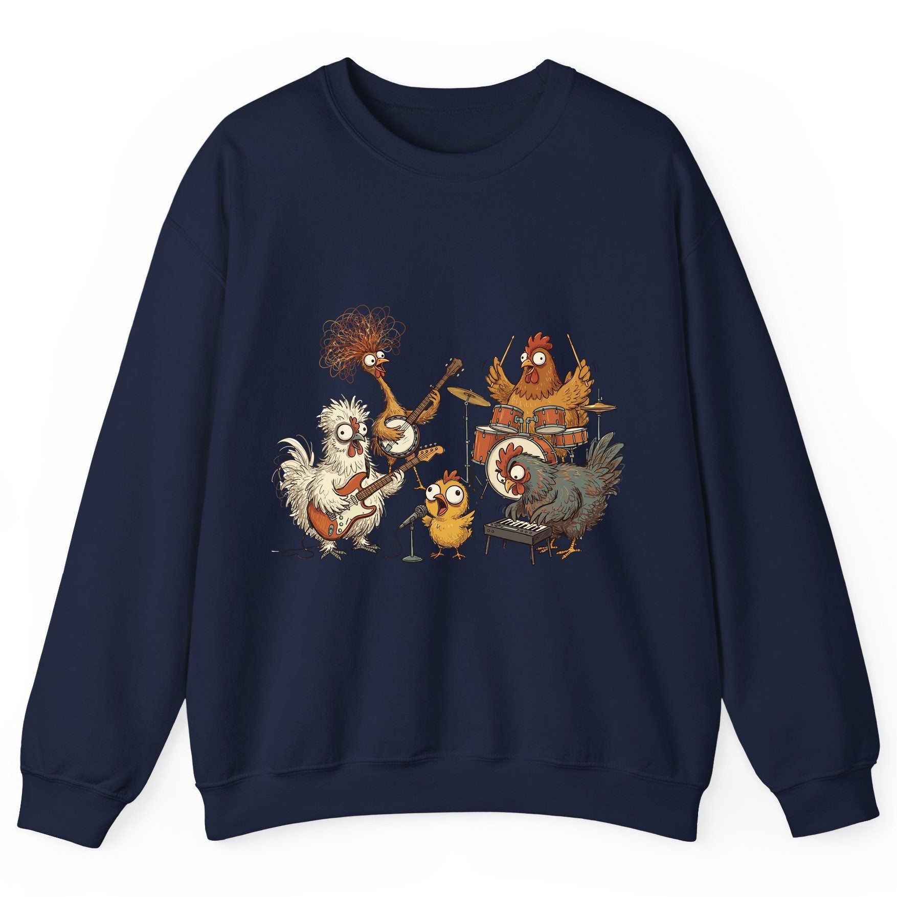 Chicken Rock Band chicken rock band Sweatshirt Navy product mockup