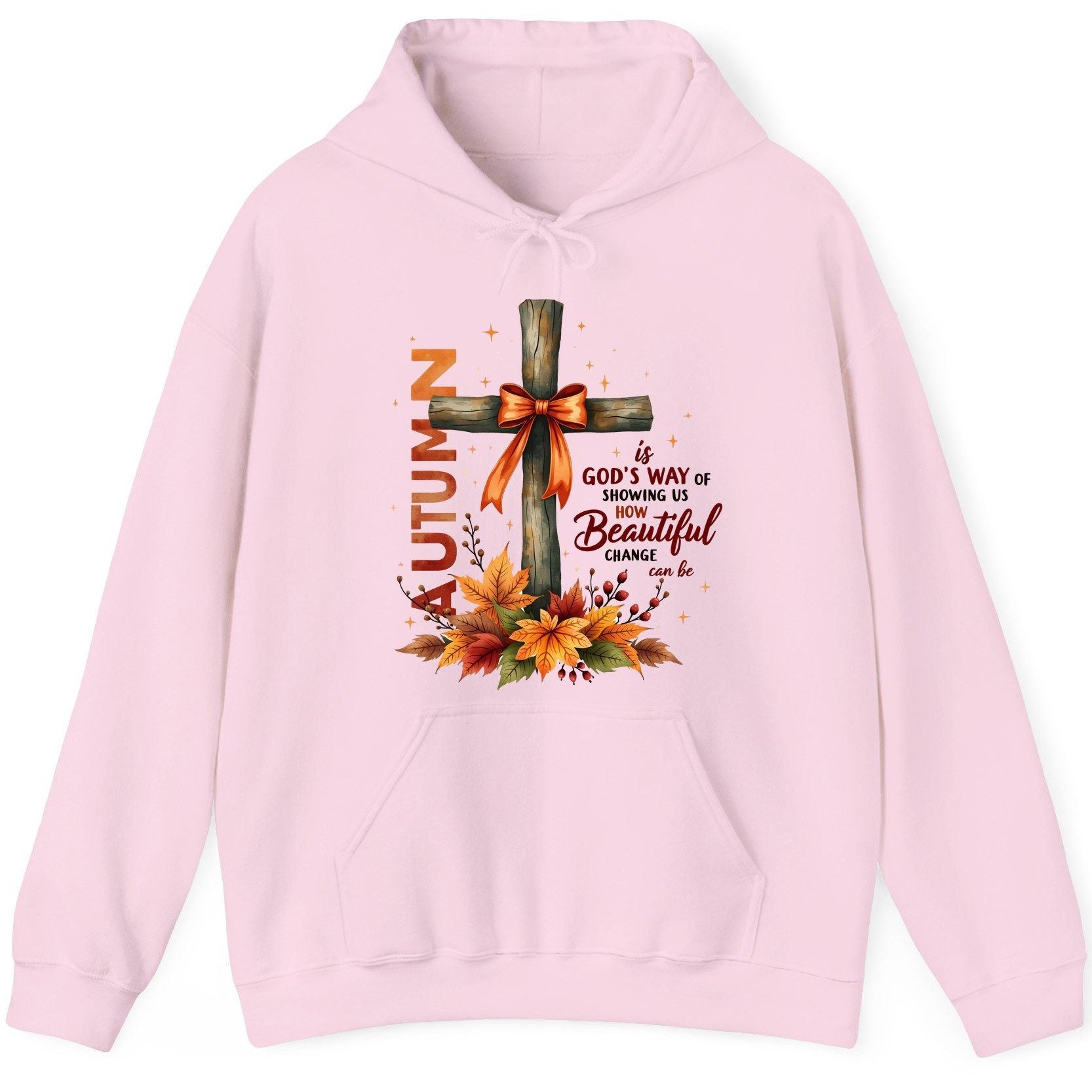 Autumn Is God's Way of Showing US How Beautiful Change Can Be christian autumn Hoodie Light Pink product mockup