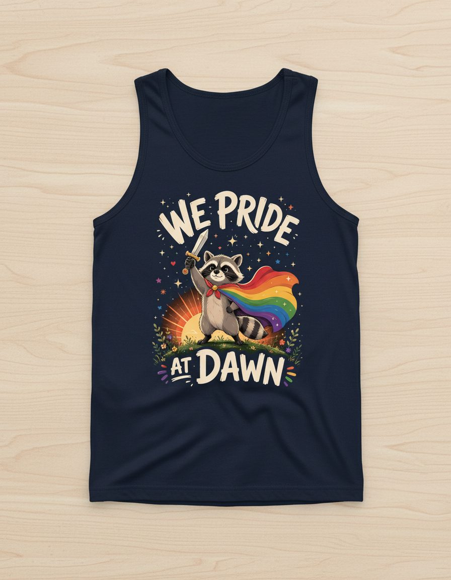 We Pride at Dawn Lgbtq Raccoon Tank Top - product mockup - Navy