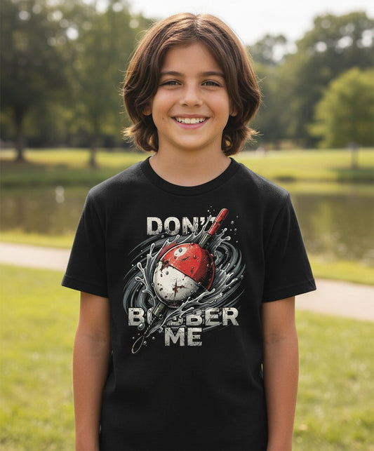 Don't Bobber Me fishing Youth T-Shirt Black lifestyle mockup