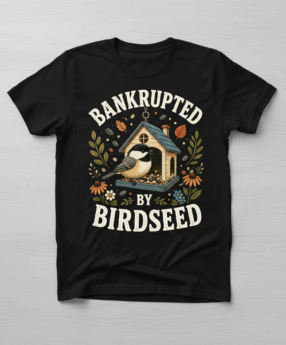 Bankrupted By Birdseed Funny T-Shirt - product mockup - Black
