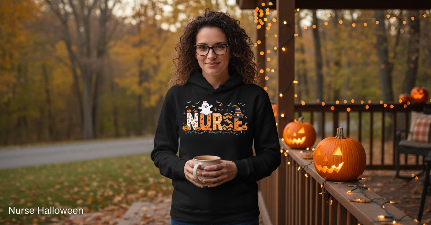 Nurse Halloween Hoodie Black lifestyle mockup