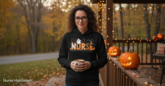Nurse Halloween Hoodie Black lifestyle mockup