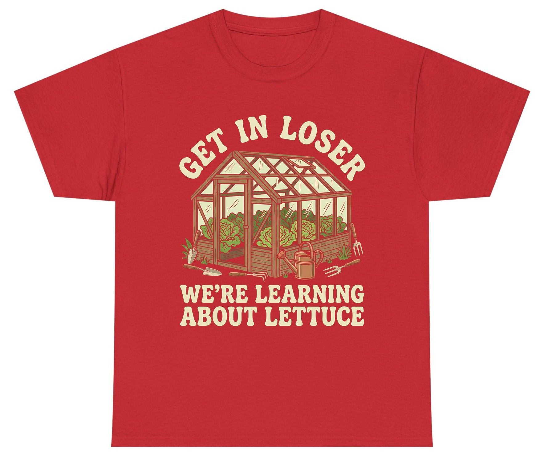 GET IN LOSER WE'RE Learning ABOUT Lettuce Youth T-Shirt - product mockup - Red
