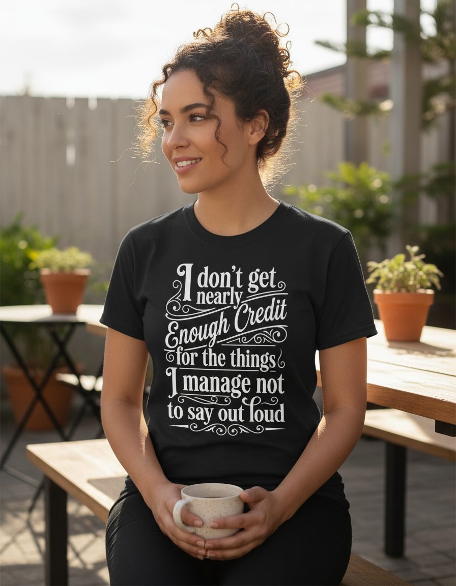 I Don't Get Nearly Enough Credit for the Things I Manage Not to Say Out Loud sarcastic humor T-Shirt Black lifestyle mockup