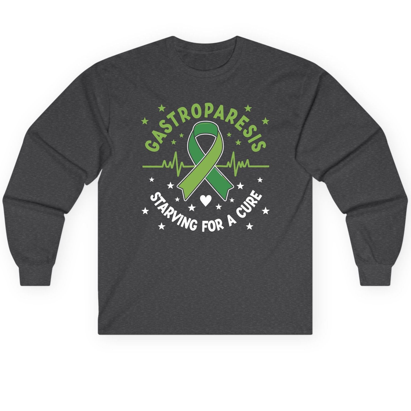 Gastroparesis Starving for a Cure gastroparesis awareness Long Sleeve Tee Dark Heather product mockup